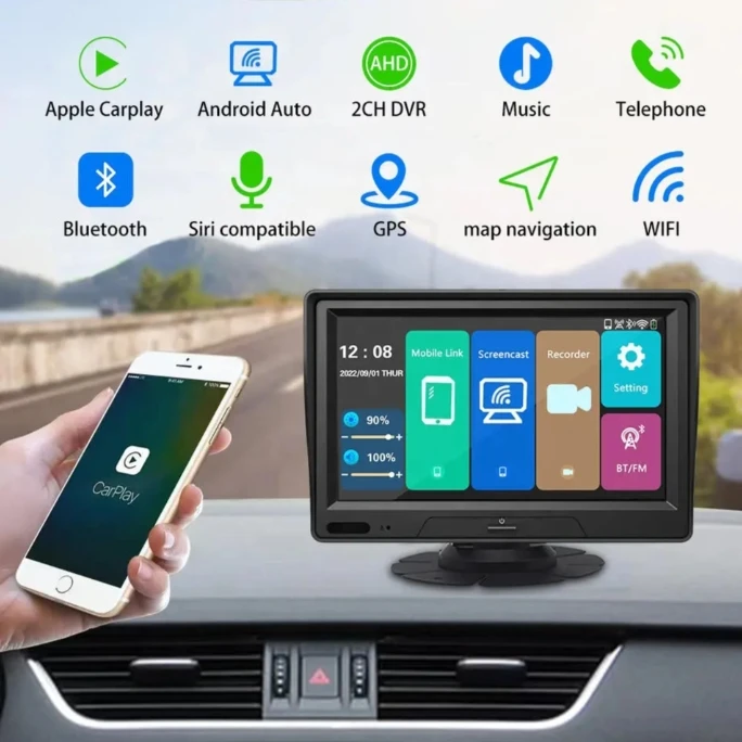 7 дюймов Портативный экран Carplay 2CH DVR GPS WIFI Music портативный навигатор