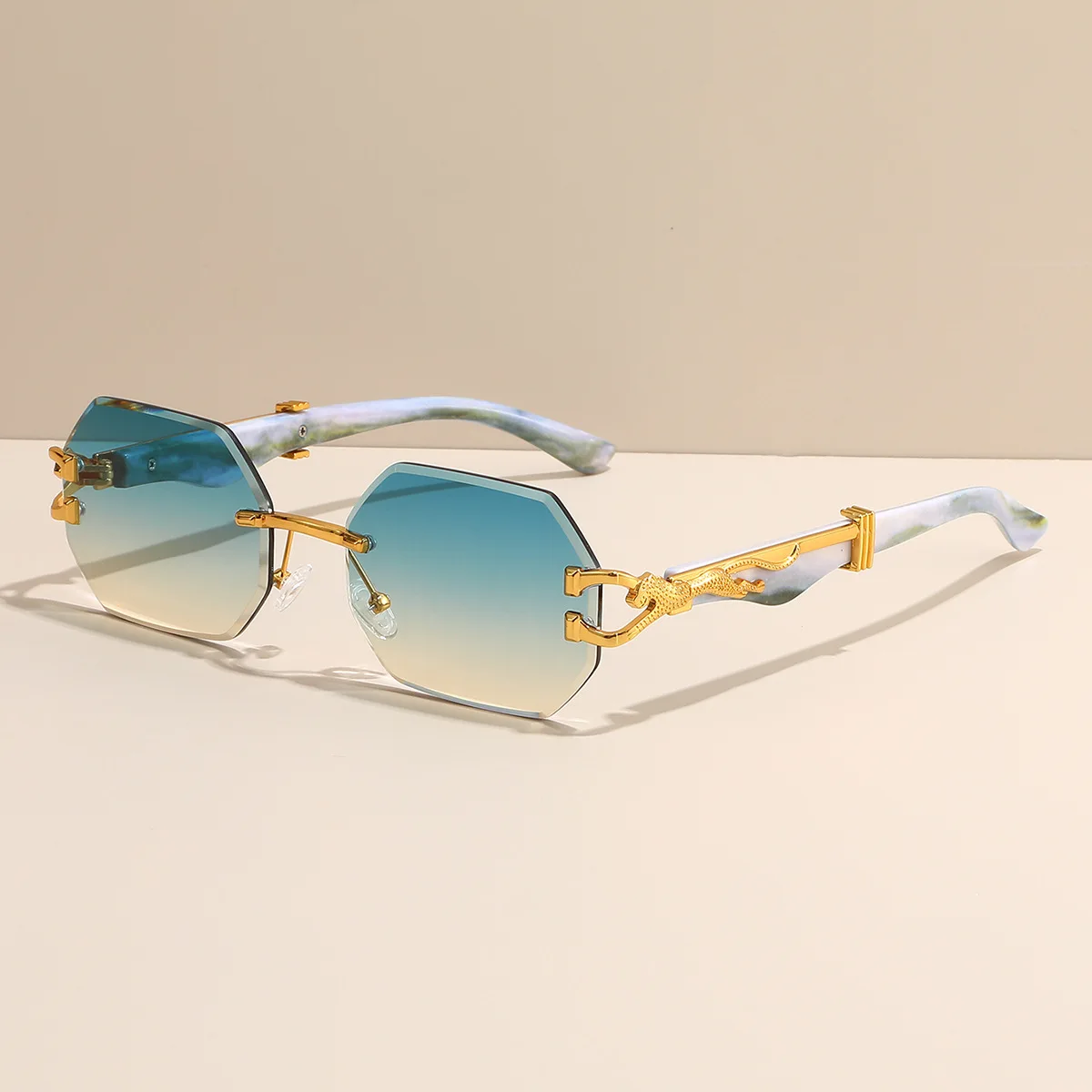 Frameless cut edge sunglasses fashionable box beach sunglasses trendy leopard decorative frame glasses