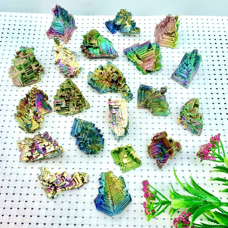 Wholesale Natural rainbow Bismuth ore Crystal Metal Ore Bismuth Towers Crystal colorful Bismuth Point Wand Ornaments for sale