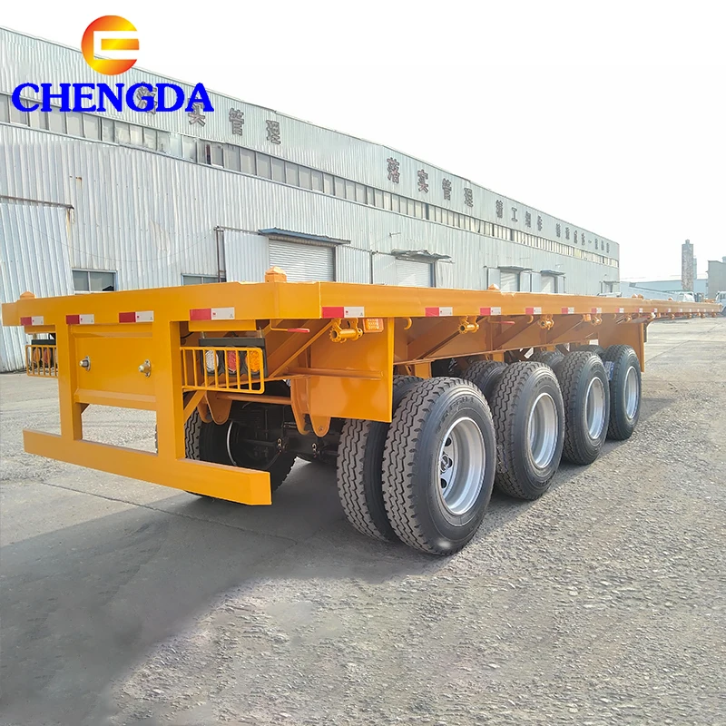 China New Used 20/40ft Flatbed Semi truck Trailer 3Axle Container Flat Bed Trailer