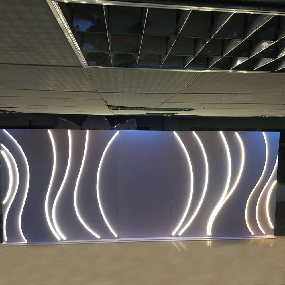 Modern Custom PVC Acrylic White Ripple Baby Shower Birthday Party Backdrop with Led Lights for Wedding Event Stage Decoration