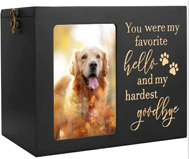 Pet Memorial Urns for Dog or Cat Ashes, Large Wooden Funeral Cremation Urns with Photo Frame, Memorial Keepsake Memory Box