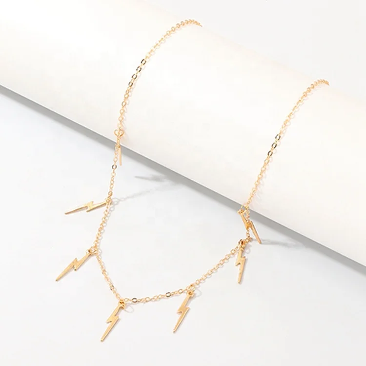 Simple Women Gold Blade Necklace Choker Jewelry Fashion Lightning Bolt Necklace