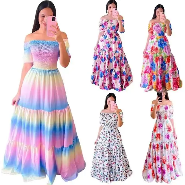 Sexy Tube New Beach Summer dress Elegant Ladies offShoulder Butterfly Rainbow Floral Print Waist women ladies casual dresses