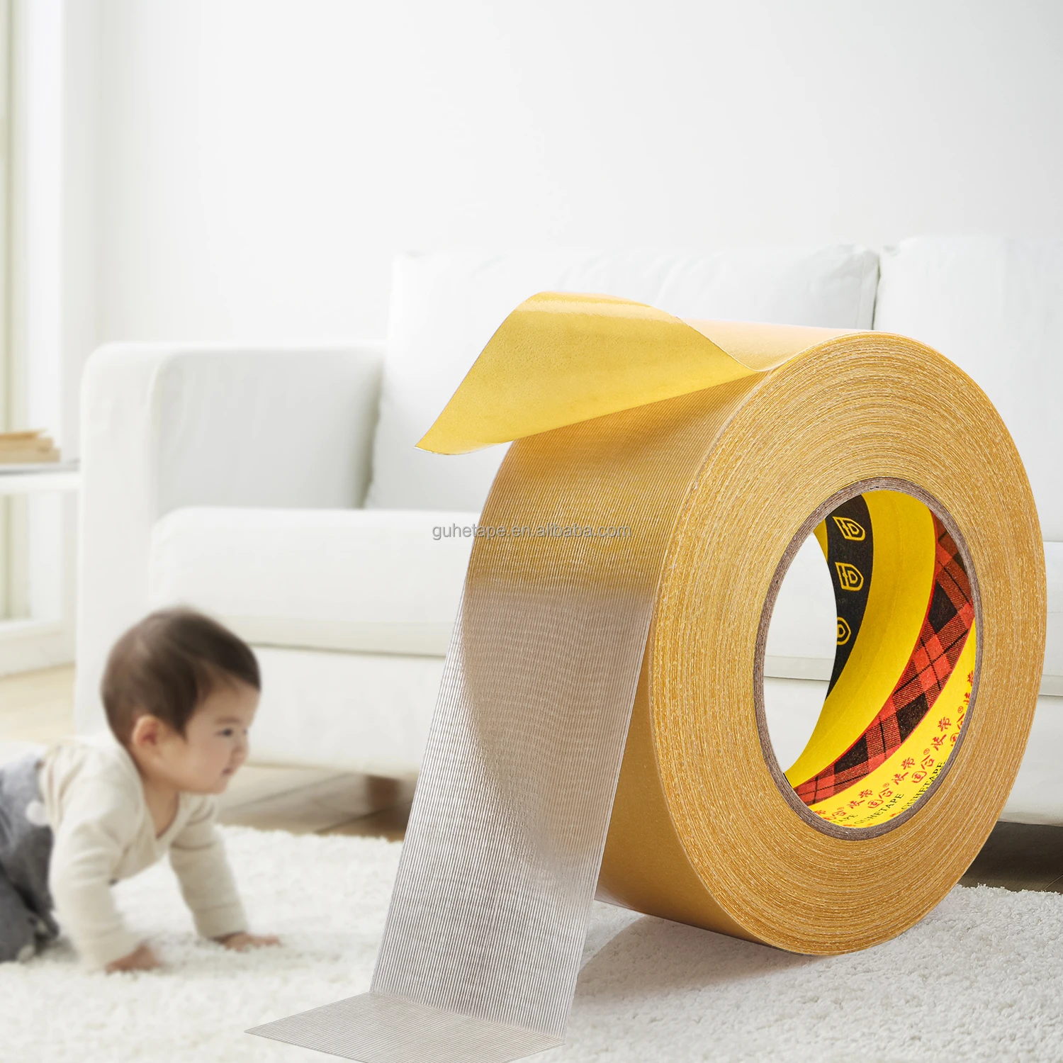 2 Inch * 12 Yards Double-Sided Fabric Tape Heavy Duty Super Sticky Clear Strong Wall Adhesive Fiberglass Mesh Fixed