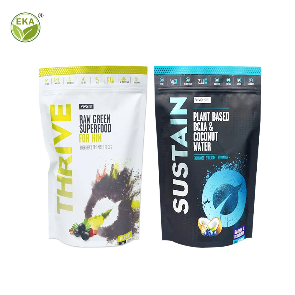 Custom Logo Zip Lock Bag Barley Grass Powder Packaging Stand Up Zip Bag Collagen Zip Up Bag