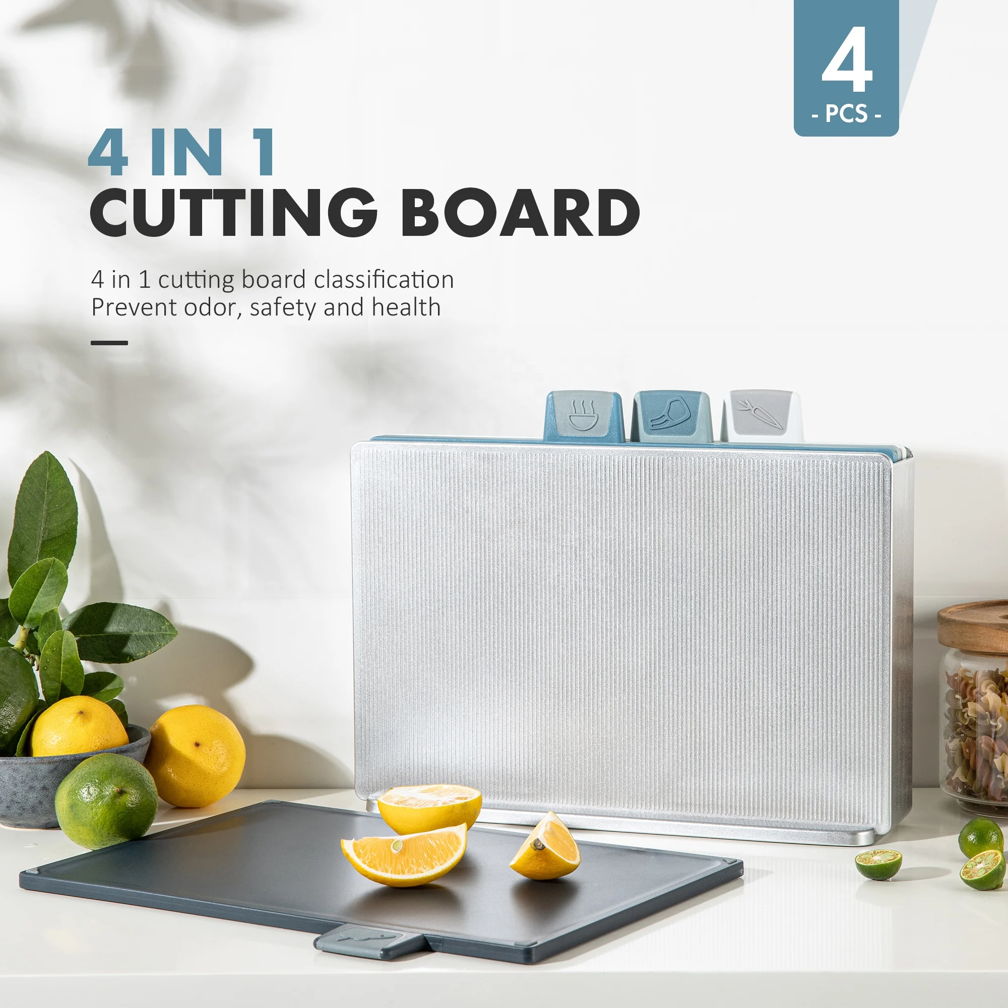 Hot sales 4 piece PP Chopping Board Set Non-Slip BPA Free Food Safe Plastic chopping board with Bracket