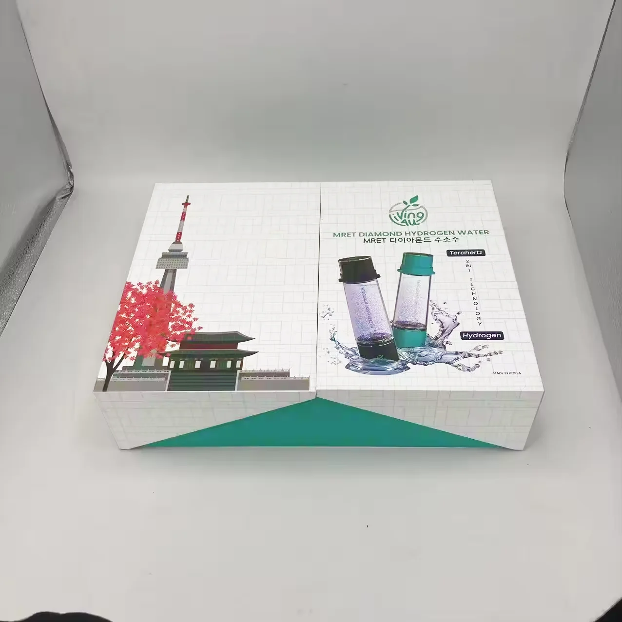 Customized Luxury Water Bottle Paper Box Packaging Printed Logo Two Double Door Rigid Box