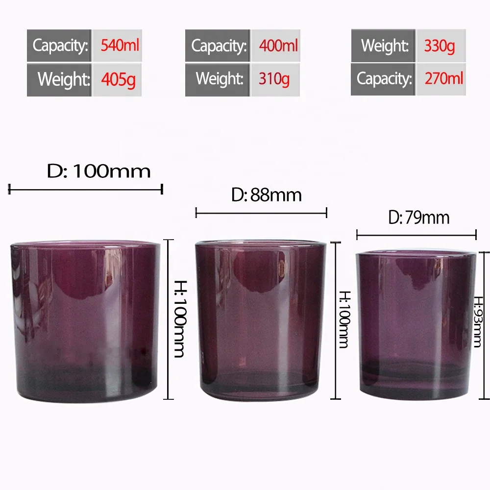 LANGXU translucent purple iridescent empty cylinder luxury crystal glass candle jar candle container with wooden lids and boxes