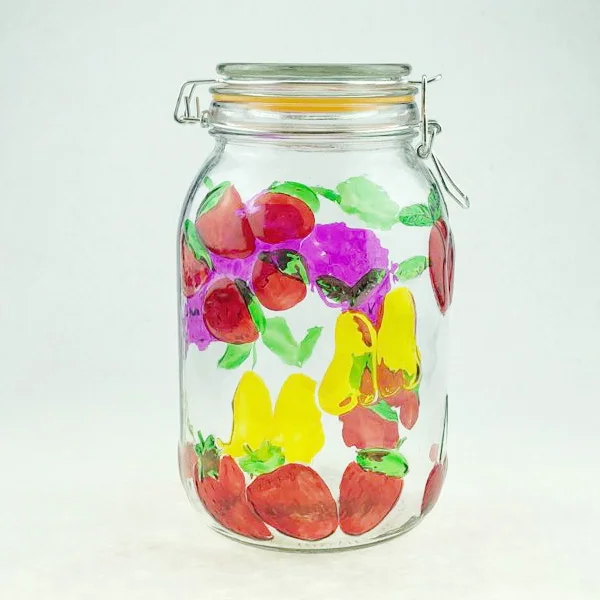 2L glass honey jar coloured  with glass lid  metal clip plastic gasket