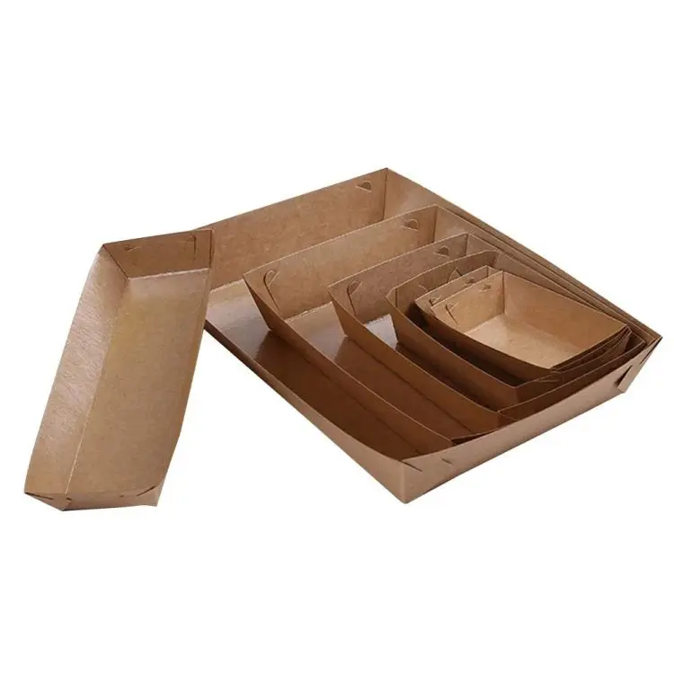 Custom Recycle Kraft Biodegradable Disposable Paper French Fries Food Packaging Takeaway Tray Box