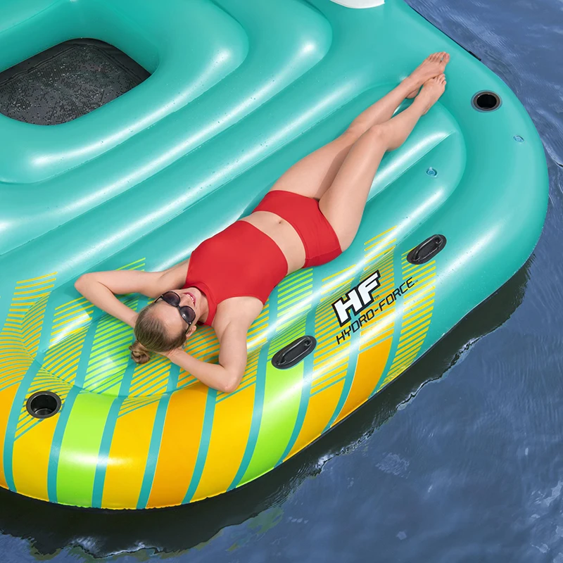 River Seated Floating Water Lounge Raft Outdoor 4-5 person water party raft boat inflatable floating island with tent canopy
