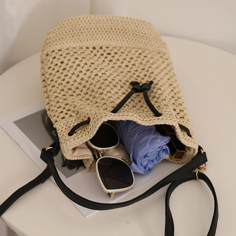 HZONOTHEM Simple Fashion Handbag Tote Bag Straw Beautiful Crossbody Bucket Woven Straw Bag Beach