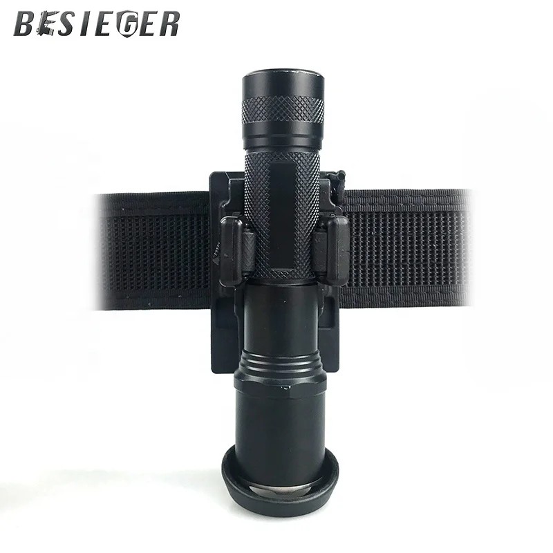 Quick exchange, rotatable and adjustable side open tactical flashlight leather case, suitable for police flashlight