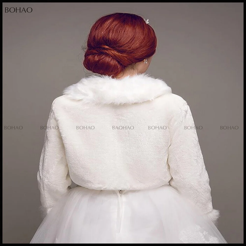 
Hot Sale Women White Faux Fur Fur Bridal Jacket 