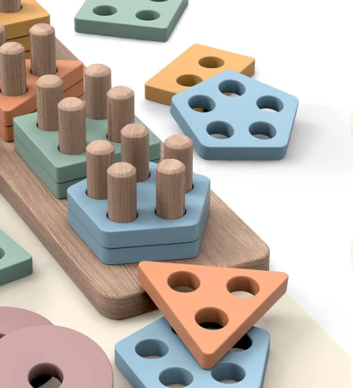 W177 Montessori Toys  Shape Sorter and Color Stacker Preschool Kids Wood Gifts