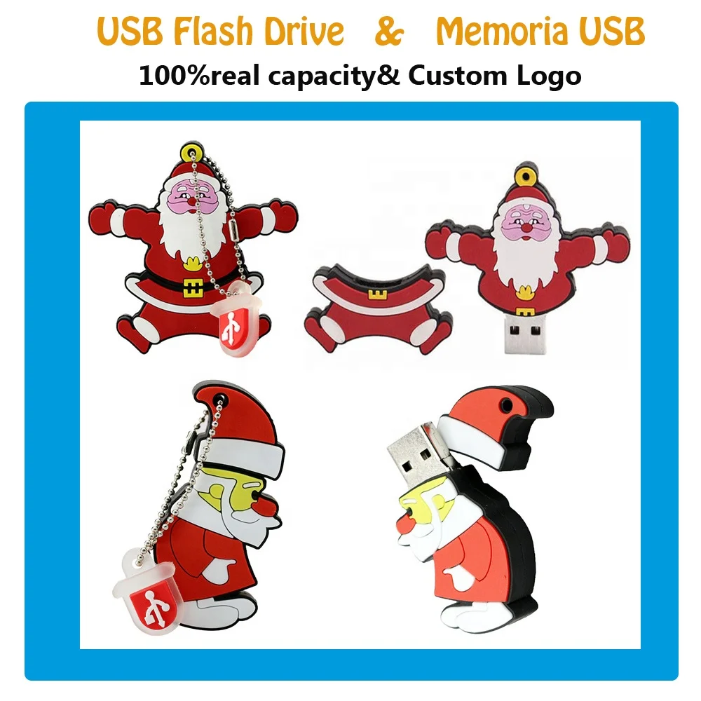 Bulk Custom USB Flash Drive  USB Pendrive From China Factory All Capacity Christmas Stocking PVC Flash Memory 8GB 16GB 32GB  64G
