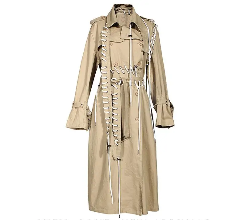 Y2K Style Women's Plus Size Jacket Long Sleeve Wind Coat Wear Trench Coat Boyfriend Design Strings Decoration Street Woven