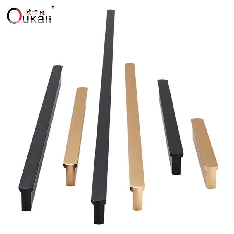 Contemporary and contracted T long handle clothes cabinet drawer cabinet golden black zinc alloy strip door handle round head