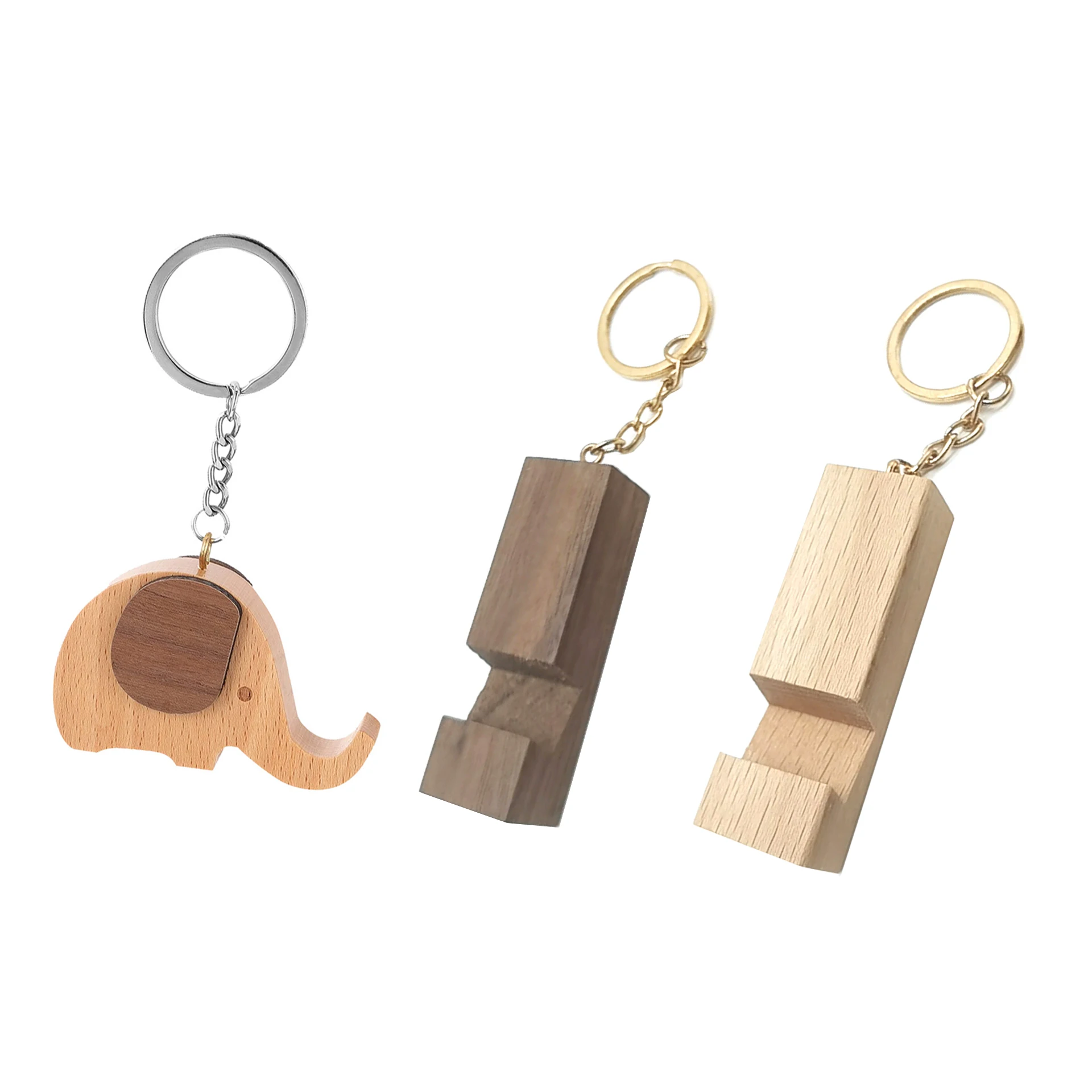 Customized Natural Wood Phone Holder Pendant Stand Cheap Car Keyring & Keychain with Personalized Logo for Promotions