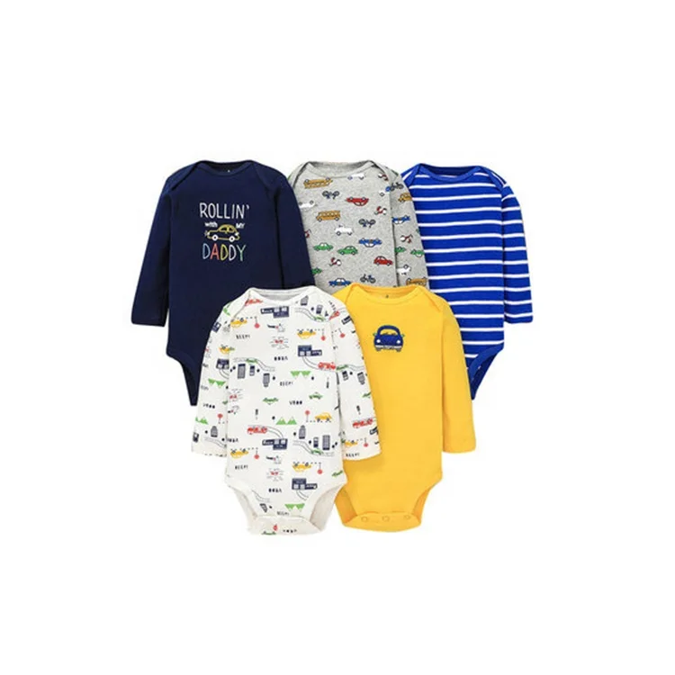 Wholesale 5 PCS Autumn Winter infant Long sleeve cotton printing Casual romper girl jumpsuit baby boy onesie