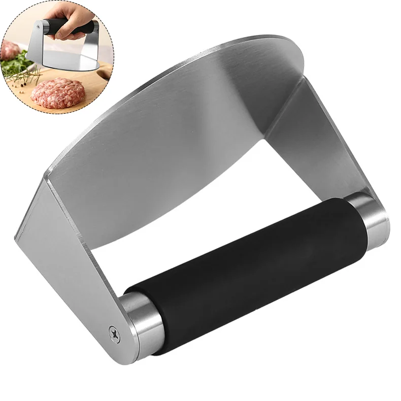 Meat Tool 304 Stainless Steel Plate Silicone Handle Patty Press Baking Pancake Hamburger Presses