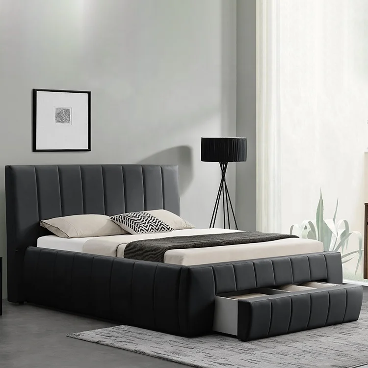 Willsoon   Modern European LIT King Double Size With Drawer Storage PU Faux Leather Bed