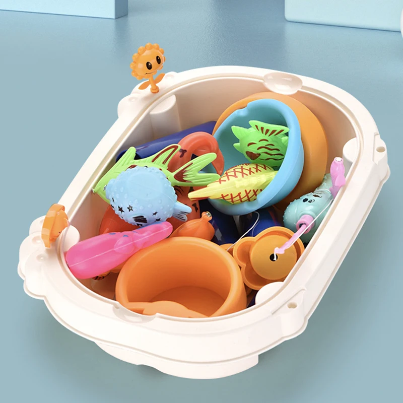 Educational Water Table Bathtub Kid Party Toy With Pole Rod Net Plastic Floating Fish Magnetic Fishing Pool Toys Game For Kids