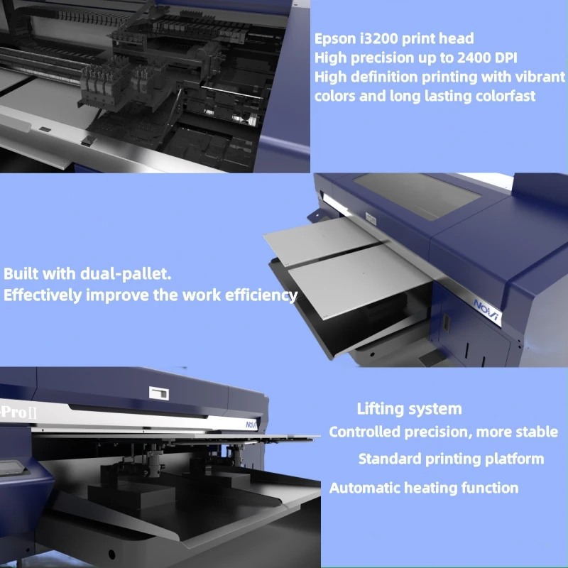 2024 Novi fast dtg t shirt printer dual flatbed 3pcs i3200 printhead with pigment ink