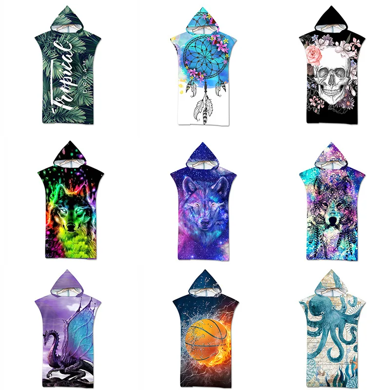 Factory Supply Digital Print Microfiber Hooded Beach Towel Customized Design Quick Dry Microfiber Towel