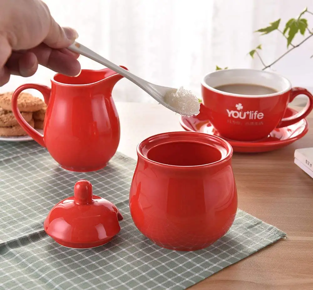 Керамическая сахарница, керамический цветной набор для сливок и сахара с крышкой, набор для сервировки кофе, 12 унций, кувшин для крема, сахарная банка