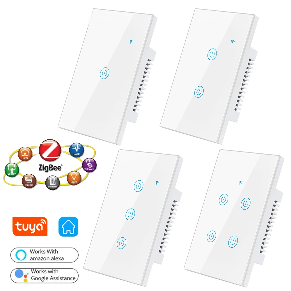 Американский выключатель 220 В, настенное сенсорное управление, стеклянная панель, выключатель света, сенсорный экран, прерыватель, Wi-Fi, умный настенный выключатель