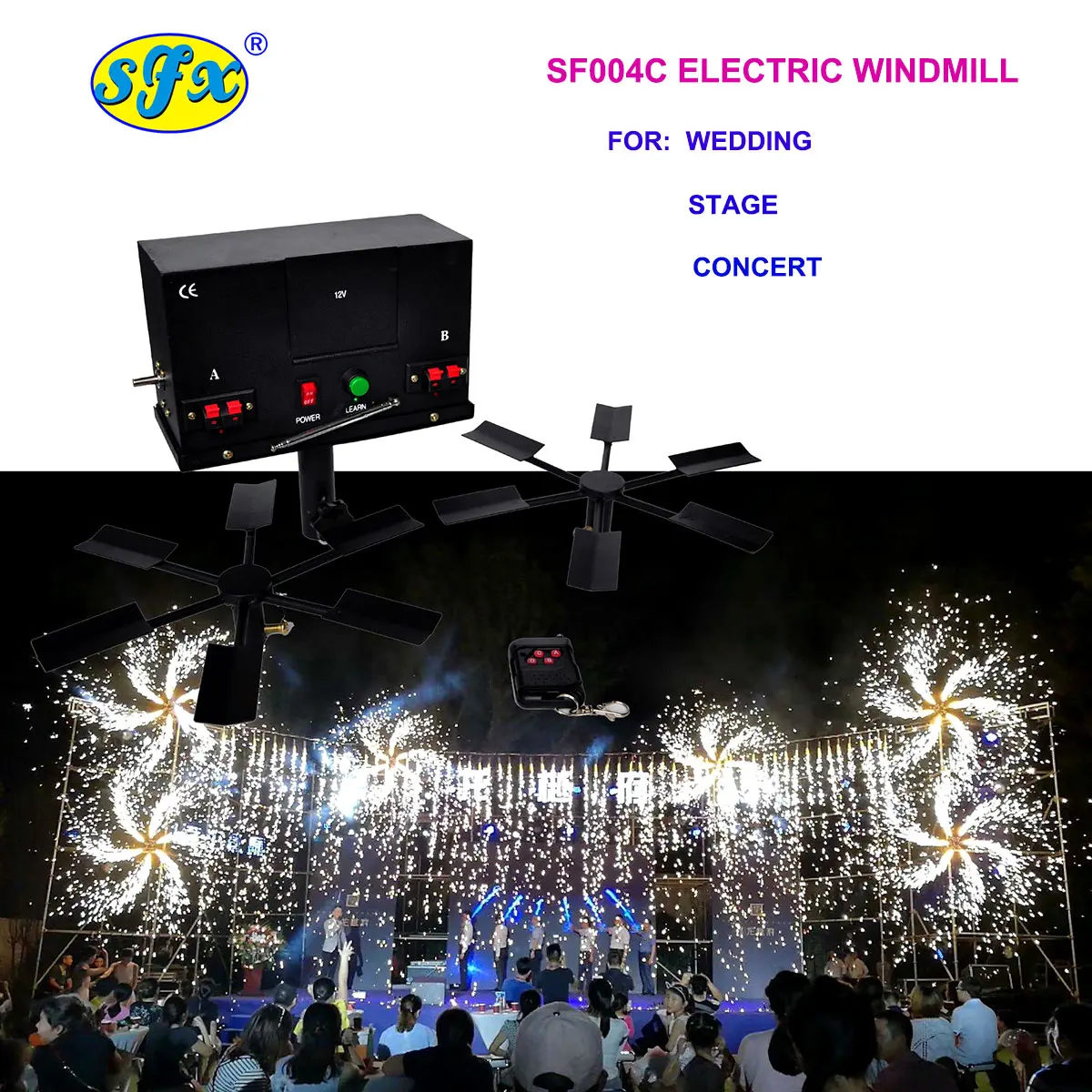 Remote control cold stage pyrotechnic cold pyro double electric windmill fireworks firing system for stage fountains