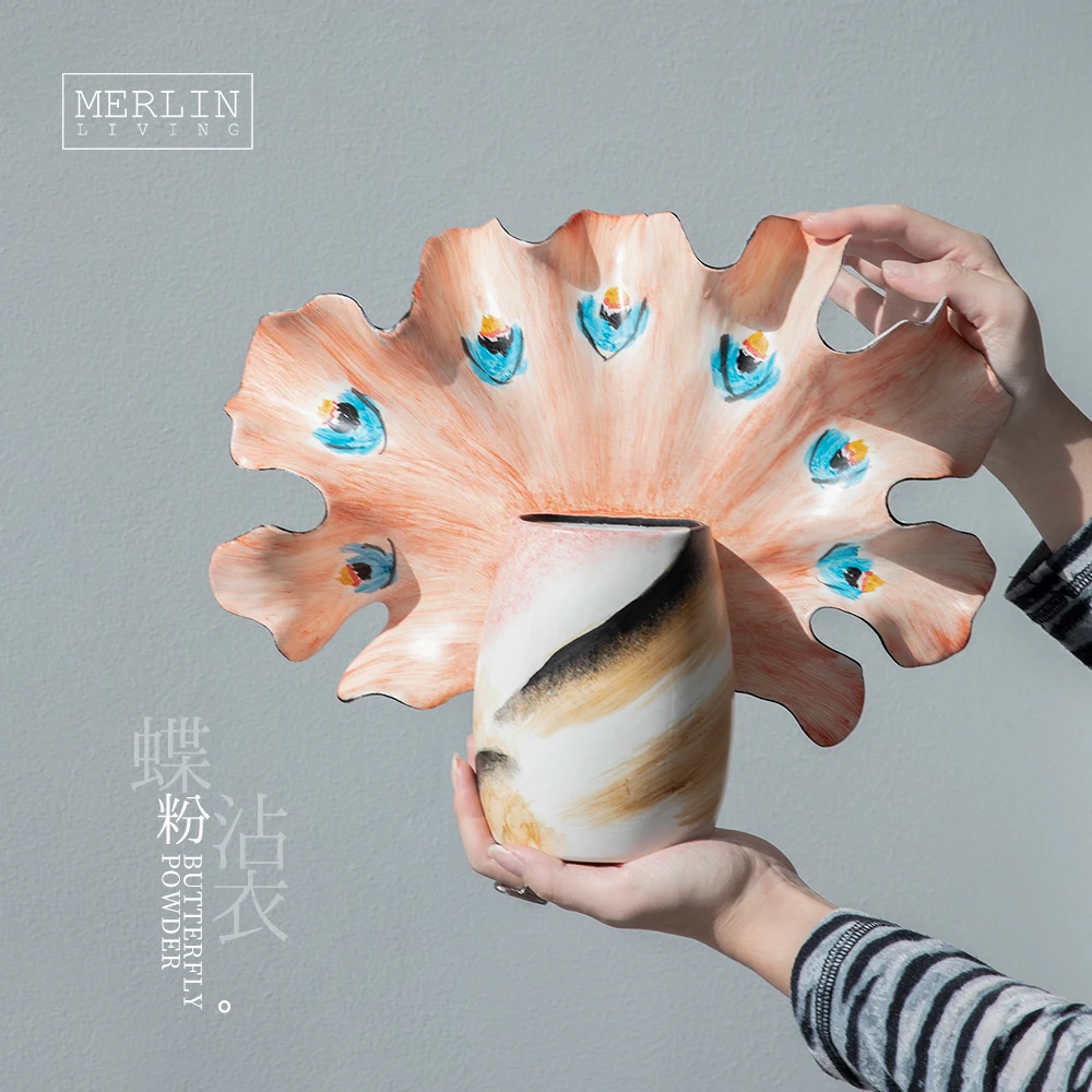 Merlin Living Hand Painting vase butterfly wedding vase ceramic home decor Chaozhou Ceramic Factory Manufacturing