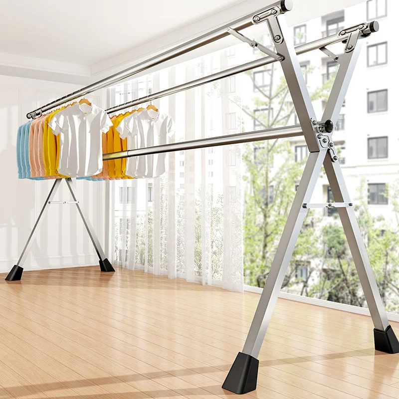 Floor standing clothes hanger retractable folding clothes drying rack indoor foldable laundry rack outdoor
