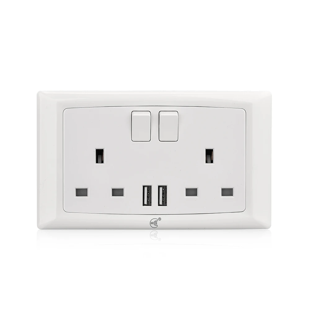 В британском стиле, 2 комплекта, 13A двойная настенная розетка с двойным USB