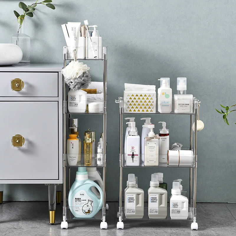 Mobile toilet rack trolley home bathroom toilet floor storage rack transparent storage rack