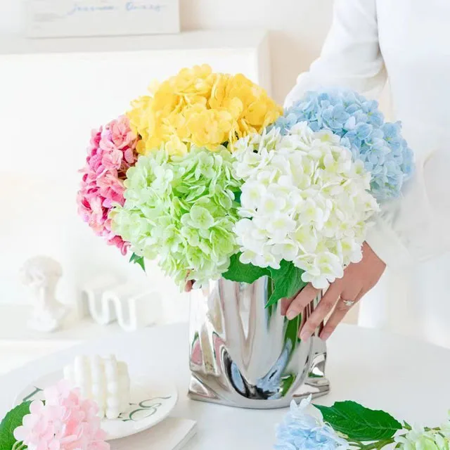 Vintage style single stem plastic real touch hydrangeas flowers artificial wedding bunch BSCI GRS