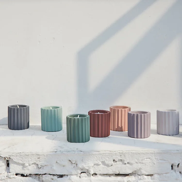 Nordic simple modern custom color home decoration striped cylinder matte candle container empty ceramic candle jar