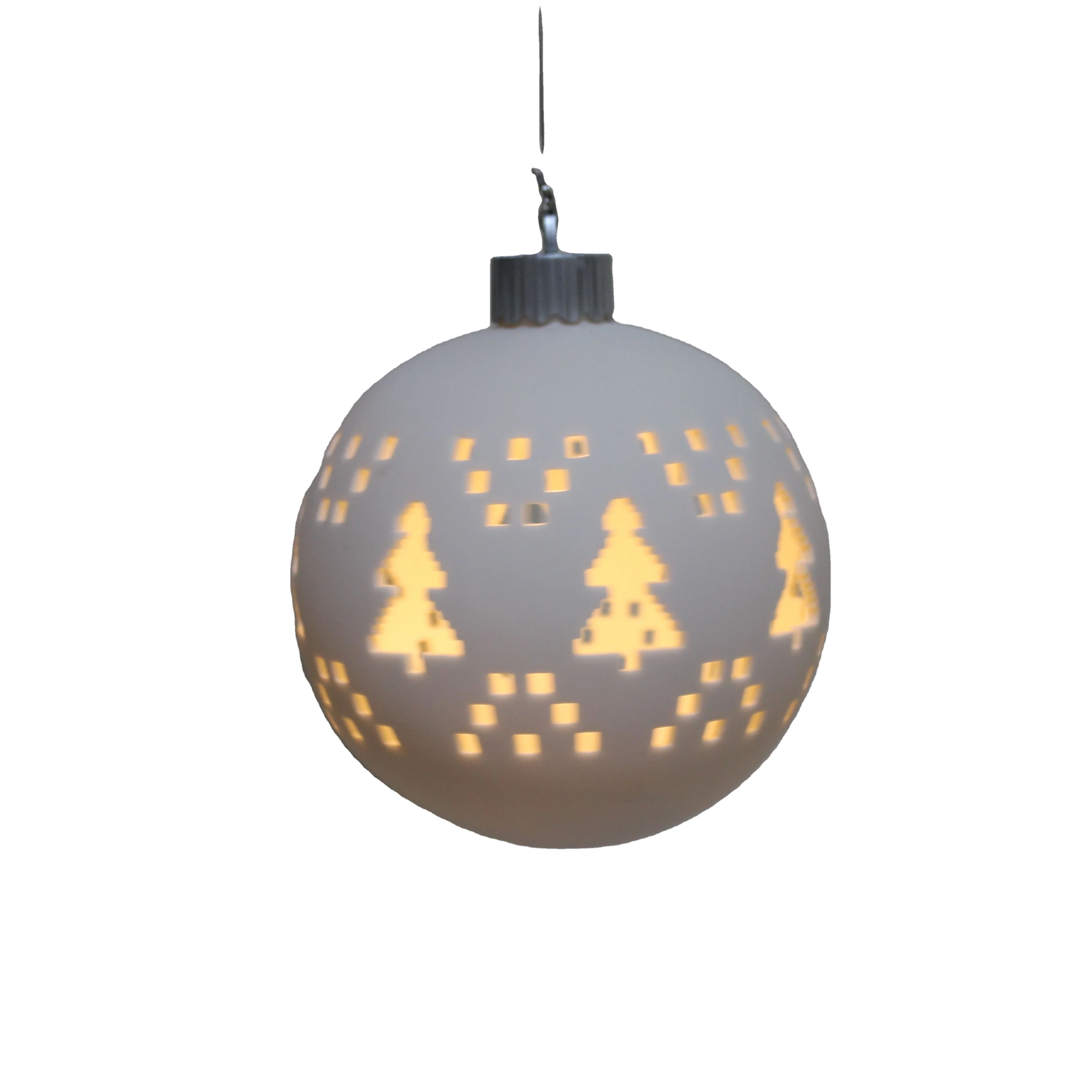 White Porcelain Ceramic Christmas Hanging Balls with Tree Patterns Decoration Ball Ornaments