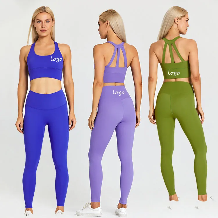 2PCS Yoga Set Woman Strappy Sports Bras High Waist Leggings Sport Suit Calzas Deportivas Mujer Push Up