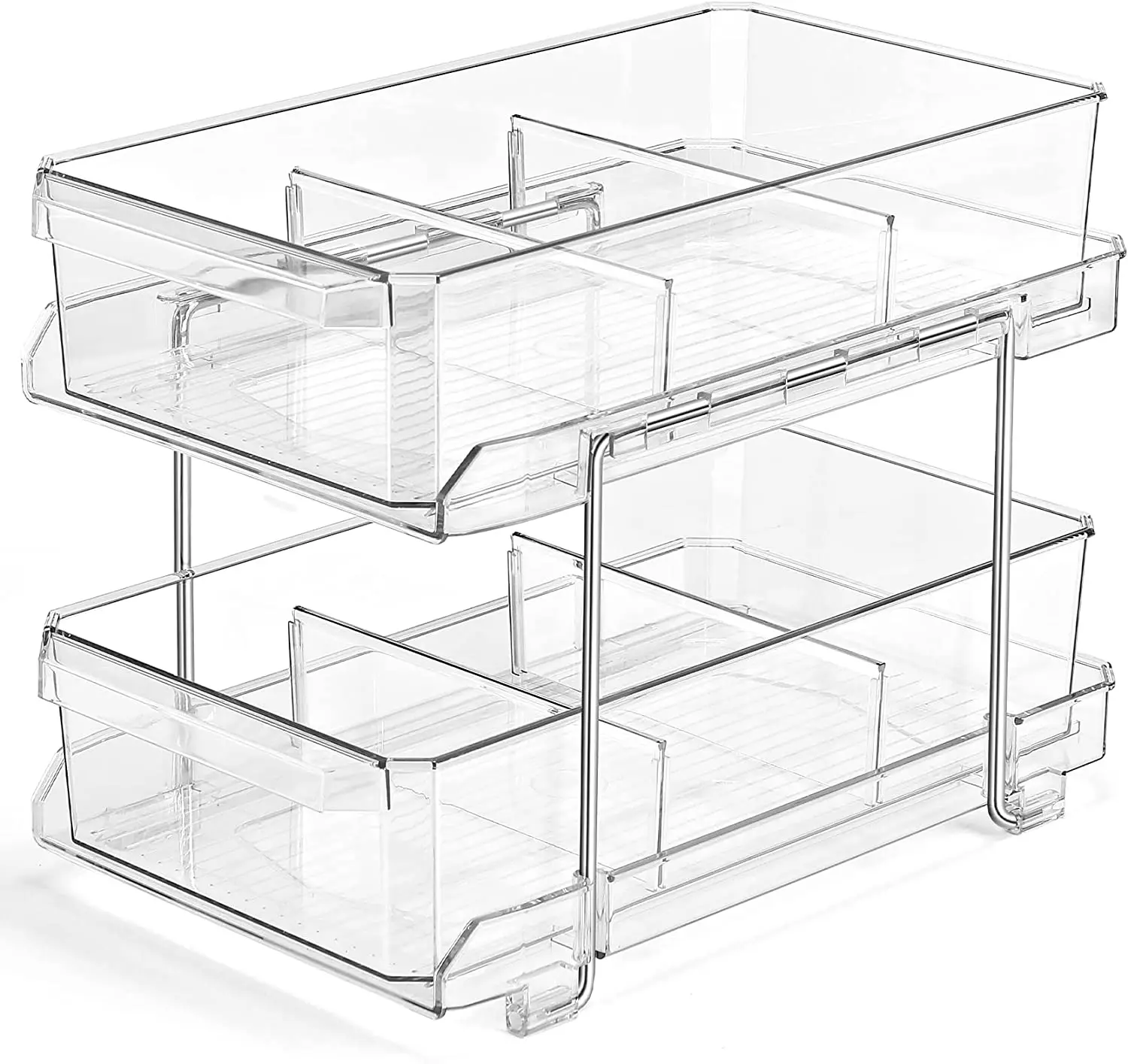 2-Tier Clear with Removable Dividers Slide-Out Plastic Storage Bins Bathroom Under Sink Organizer Kitchen Fridge Bins Wholesale