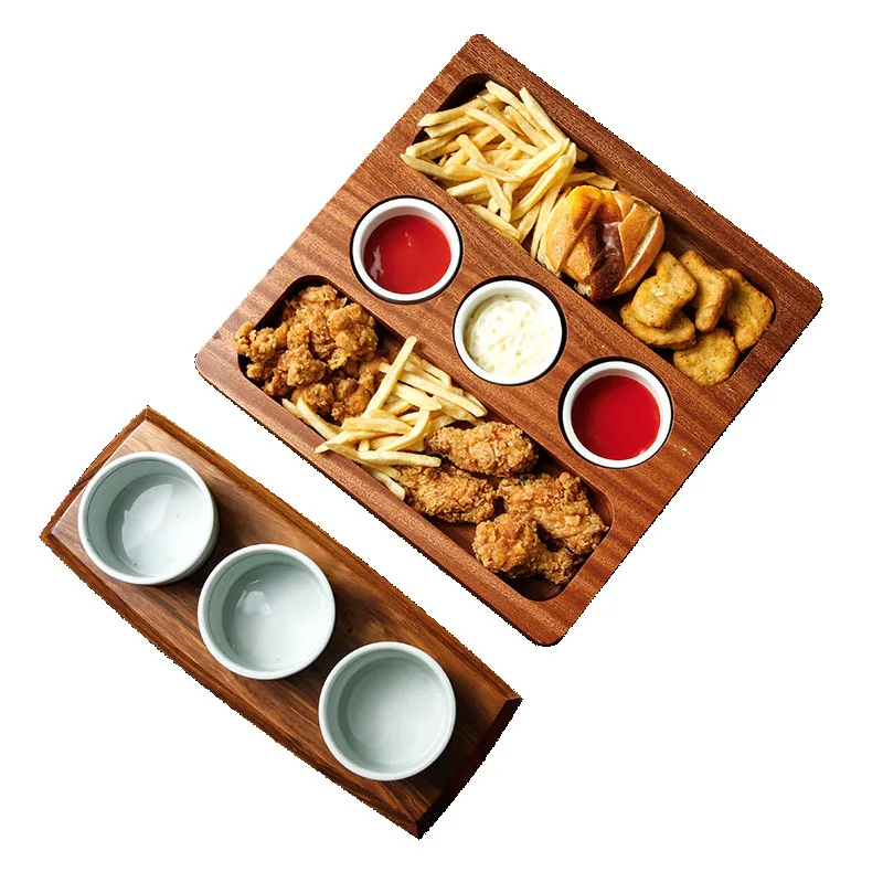 Wooden Serving Tray for Kitchenware Wooden Tray Tableware Natural Eco-Friendly Chip and Dip Tray