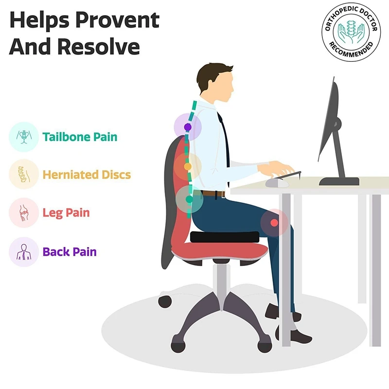 Factory wholesale Pain  Relief Office Chair Cushion Coccyx Orthopedic Memory Foam comfort Gel Seat Cushion