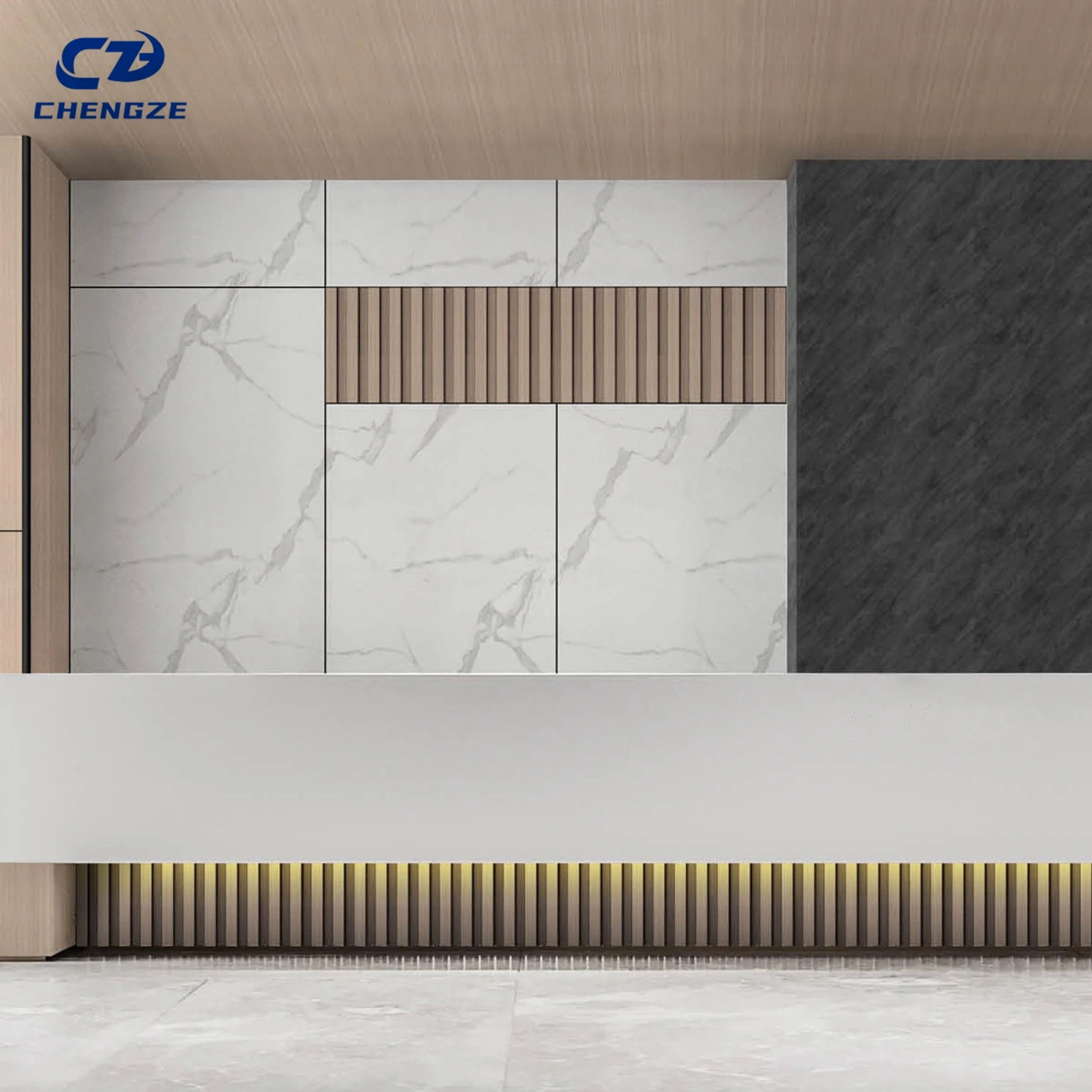 Wholesale 8mm WPC Wood Veneer Carbon Crystal Board Modern Style Bamboo Crystal Background Wall Decoration Gym Manufactured Gym