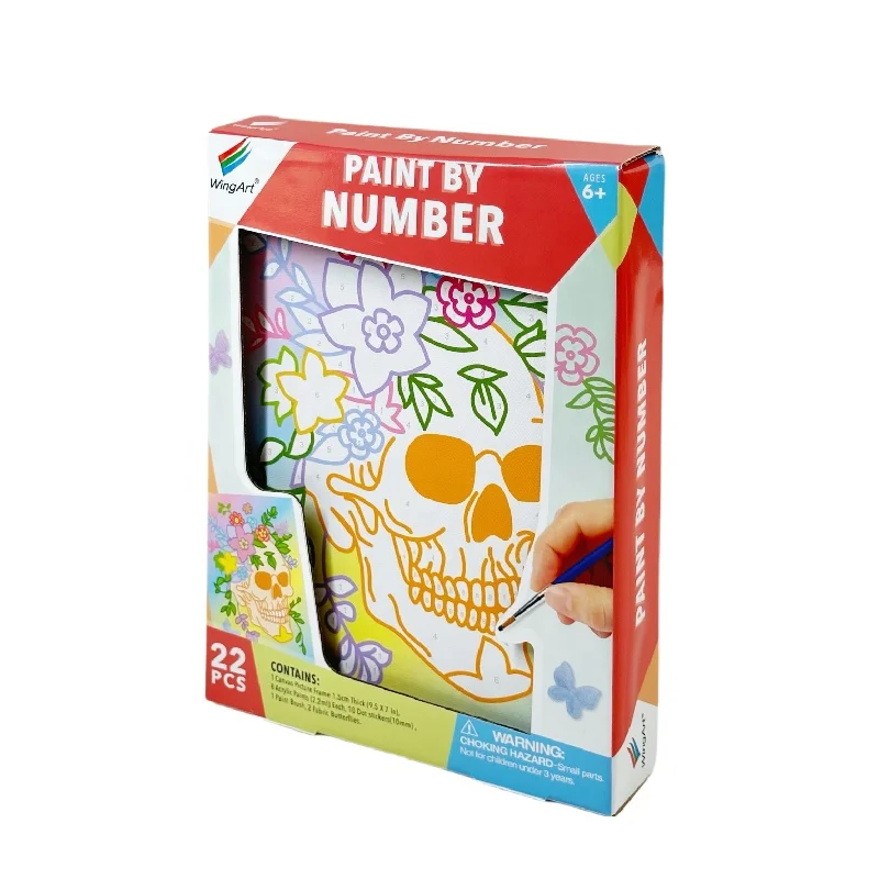 2024 New Kids Modern Style Canvas Art Painting Kit Paint by Number Skulls Children Includes 1 Brush Still Life Subjects