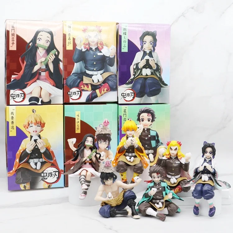 Toy 15cm PVC Action Figure Anime  Kamado Tanjirou Agatsuma Zenitsu Eat Rice Balls Demon Slayer