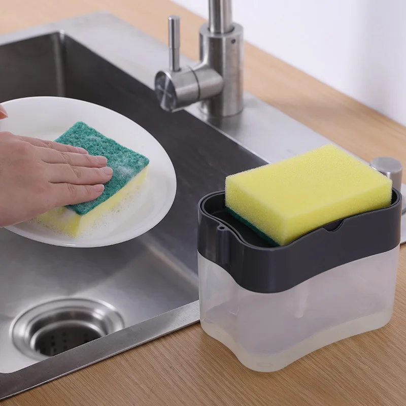 2 in 1 Sponge Rack Soap Dispenser Sponge Soap Pump Bathroom Wash Holder Box Soap Dispenser for Kitchen