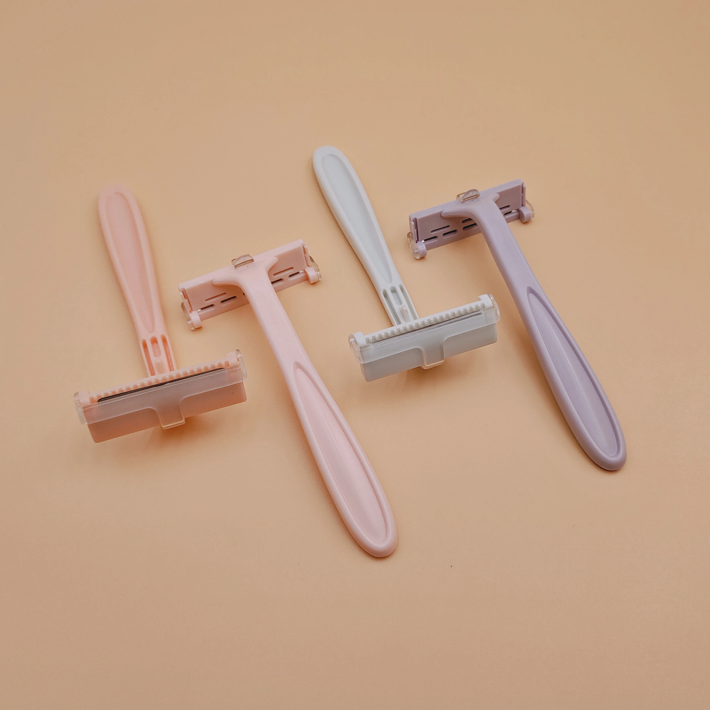 Safety high quality long handle custom  plastic shave 4 pieces ladies single blade razor
