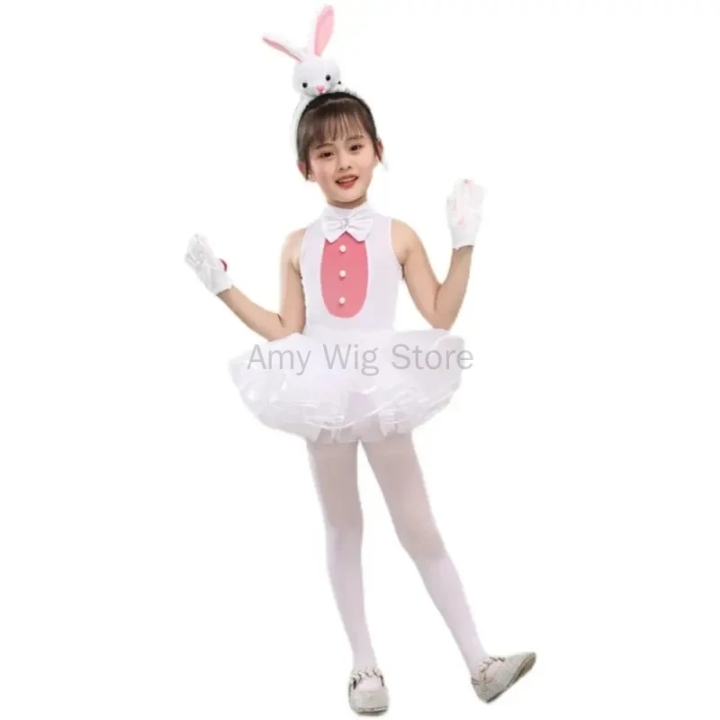Pink Bunny Rabbit Tutu Dress With Accessories Headband Girls Birthday Party Easter Cosplay Costume Kids Halloween Outfit
